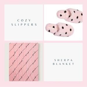 NWT - Victoria's Secret Cozy Plush Pink Blanket and Slippers in Size S a…